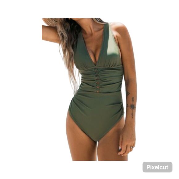 New Size Large Cupshe Twisted Shirred tie back one piece swimsuit - Picture 1 of 6